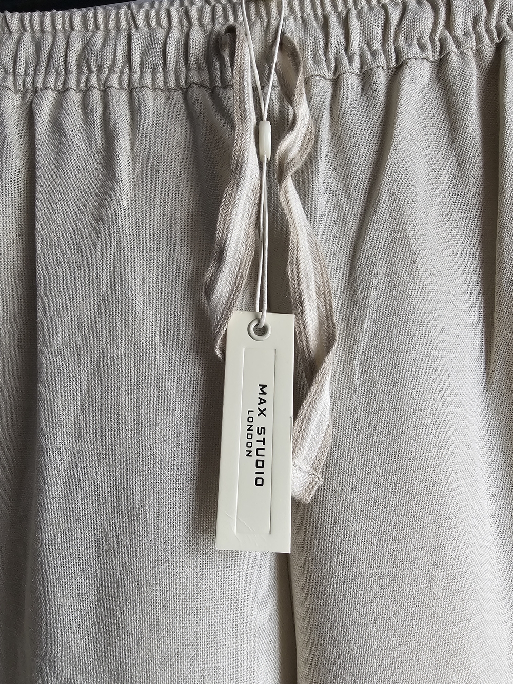 Max Studio Cream Linen-Blend Wide Leg Drawstring Pants - Picture 4 of 6